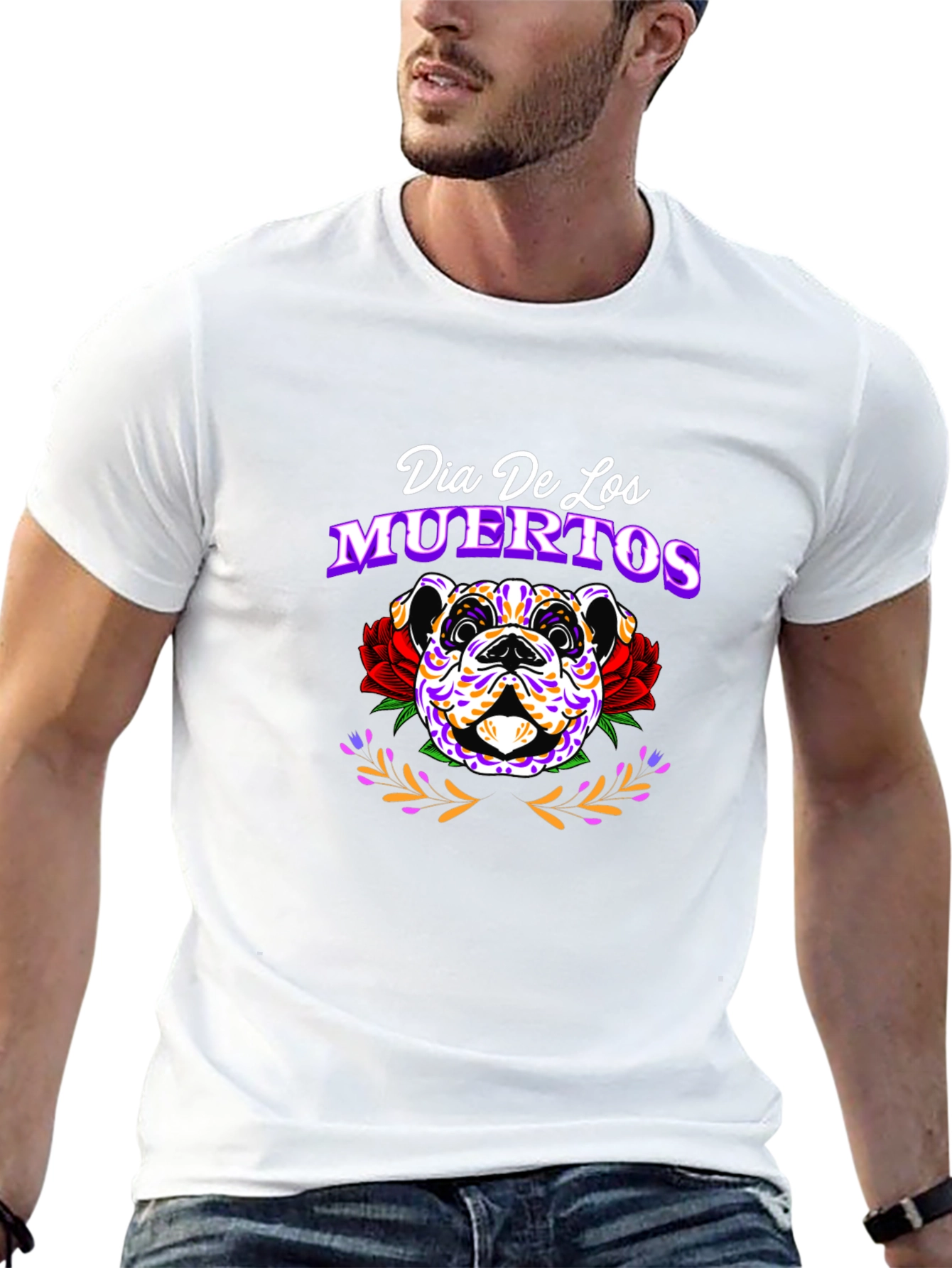 Dia De Los Muertos Bulldog Graphic T-Shirt