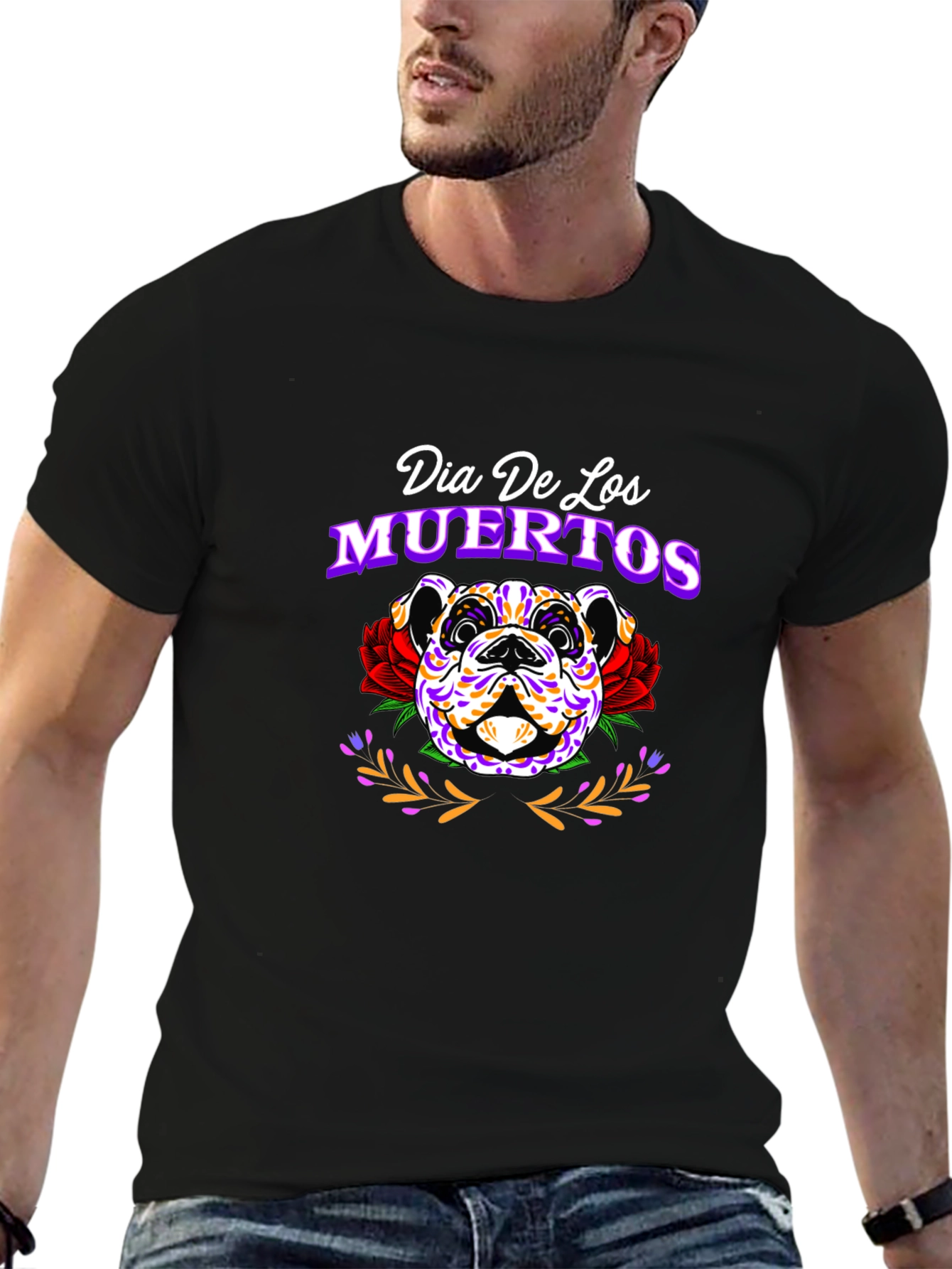 Dia De Los Muertos Bulldog Graphic T-Shirt