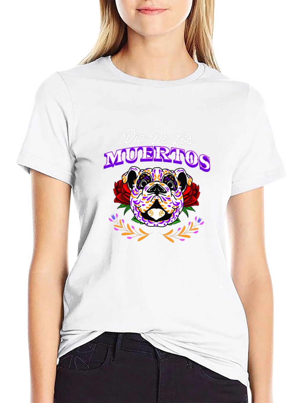 Dia De Los Muertos Bulldog Graphic T-Shirt