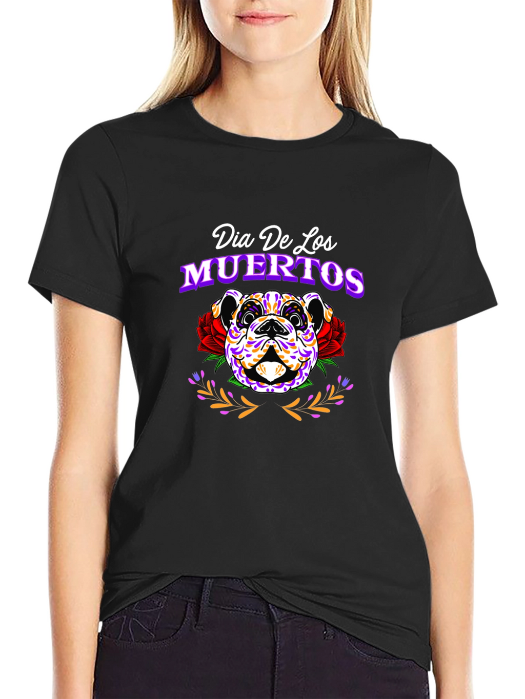 Dia De Los Muertos Bulldog Graphic T-Shirt
