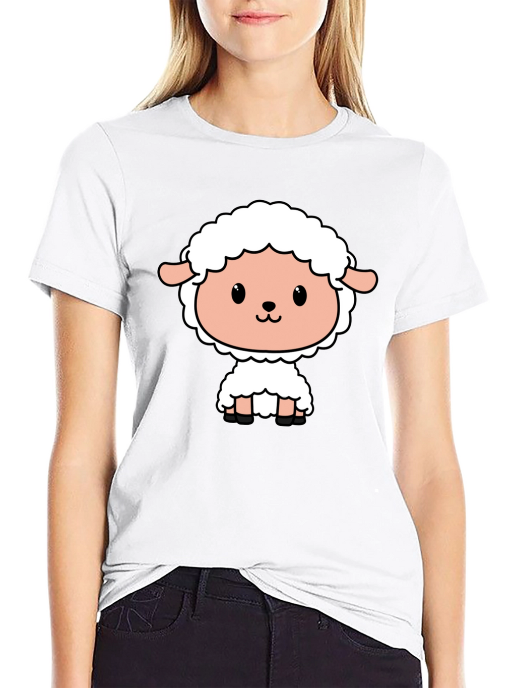 Cute Cartoon Sheep Black T-Shirt