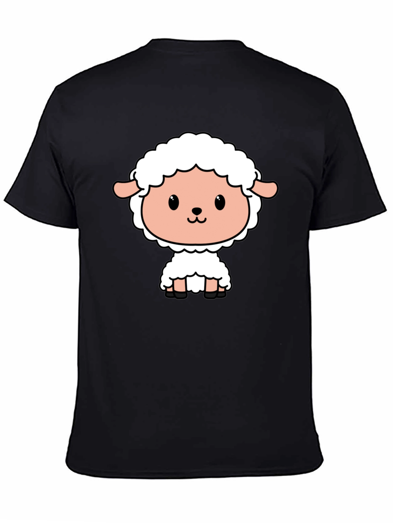 Cute Cartoon Sheep Black T-Shirt