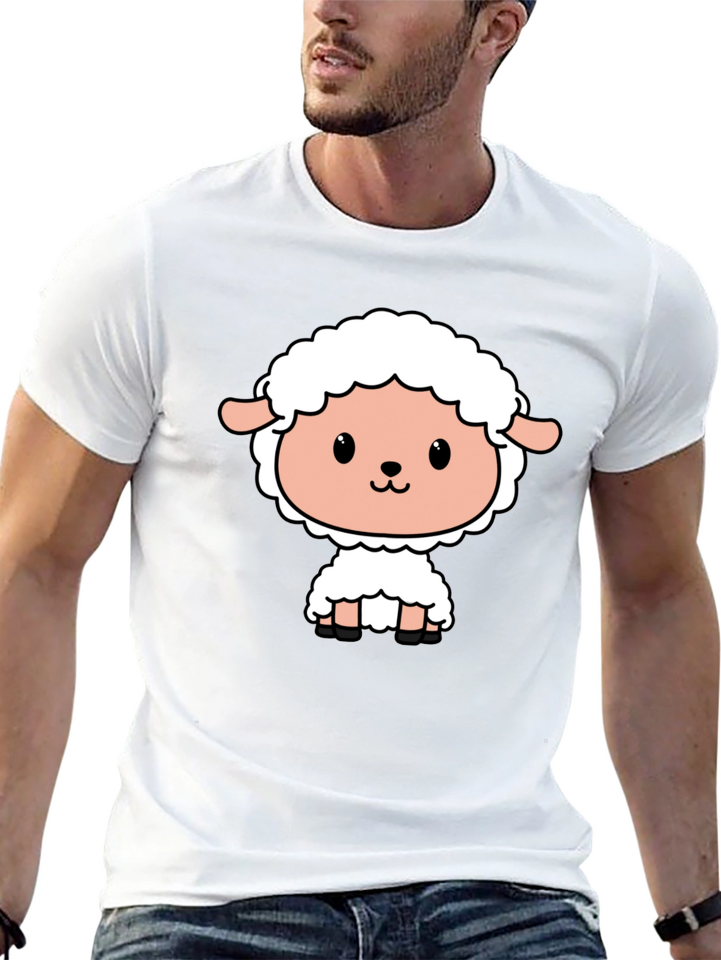 Cute Cartoon Sheep Black T-Shirt
