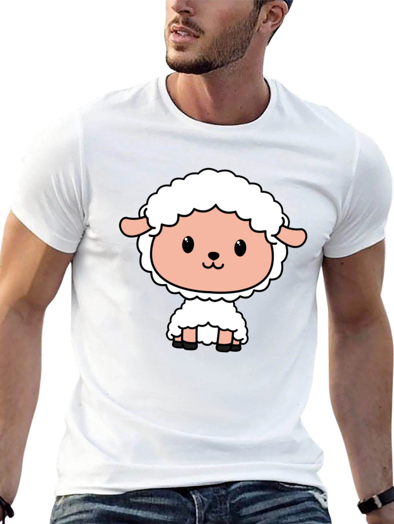 Cute Cartoon Sheep Black T-Shirt