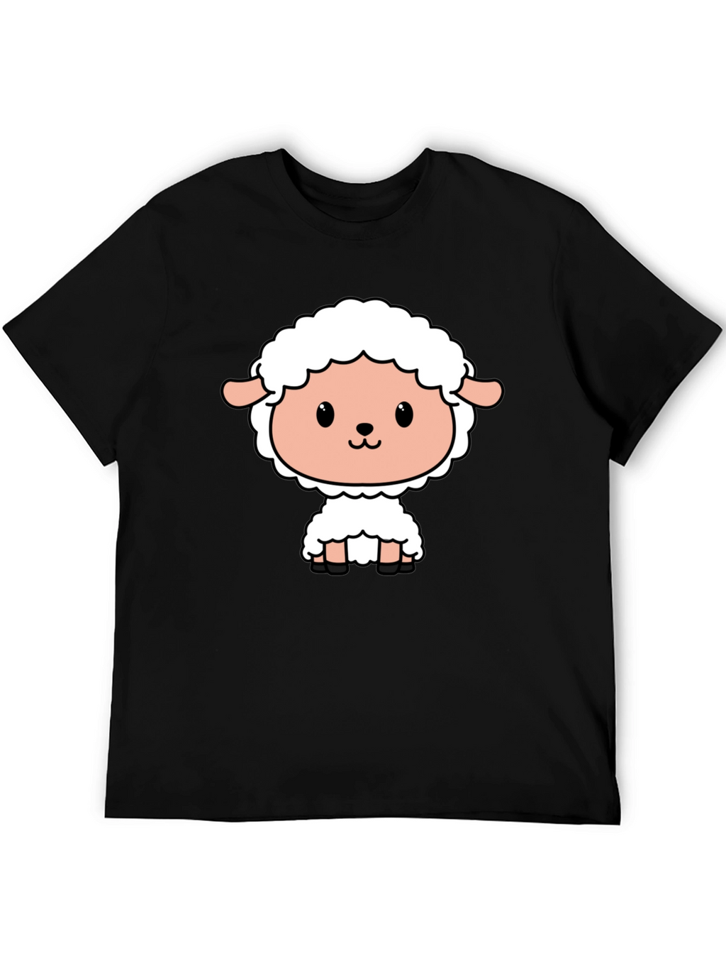 Cute Cartoon Sheep Black T-Shirt