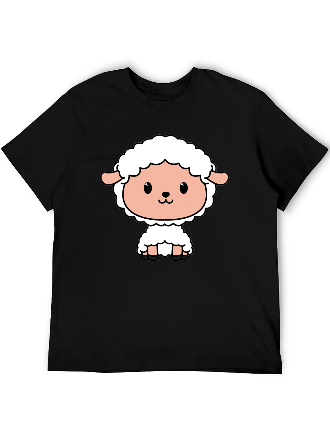 Cute Cartoon Sheep Black T-Shirt