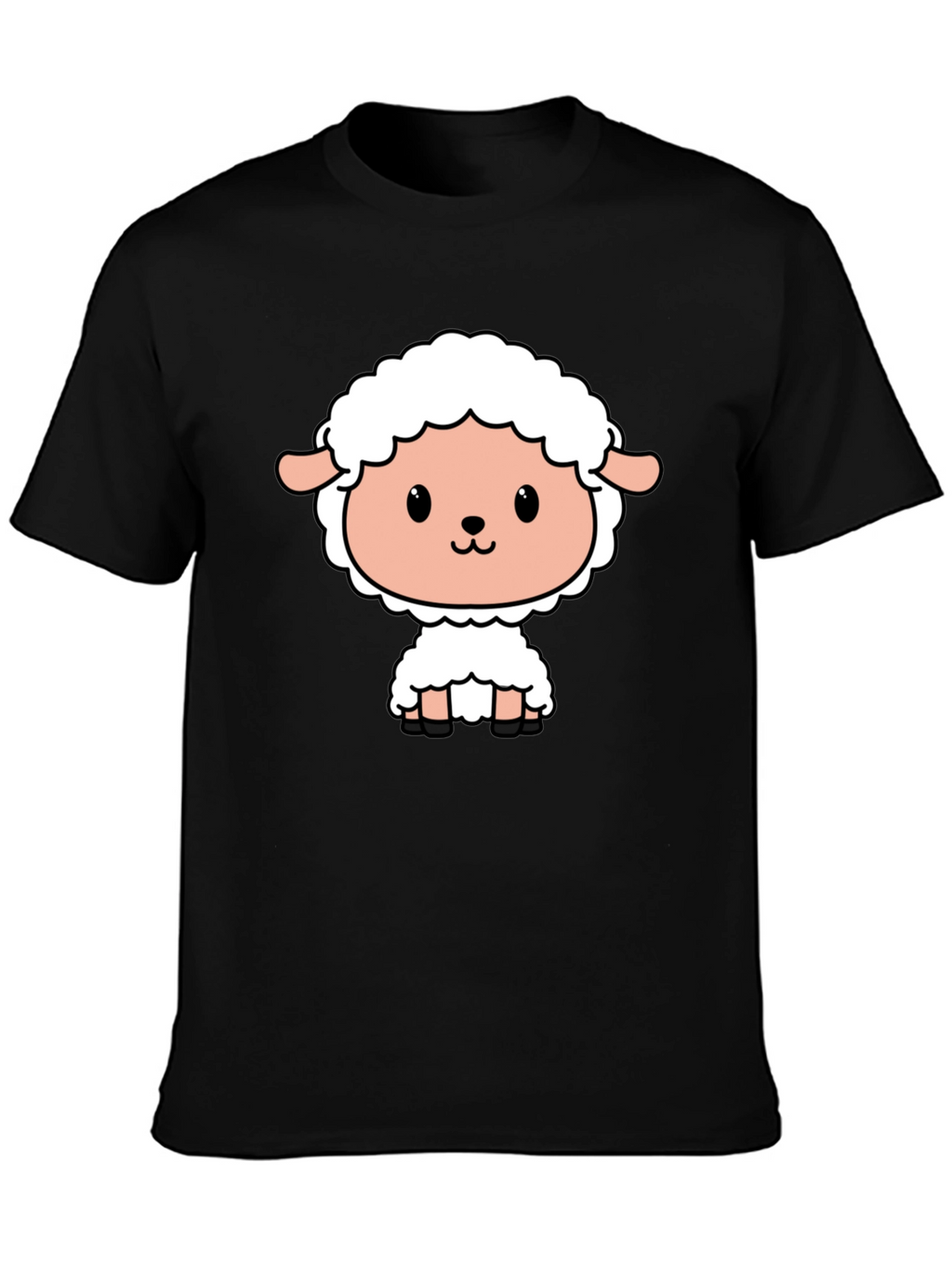 Cute Cartoon Sheep Black T-Shirt