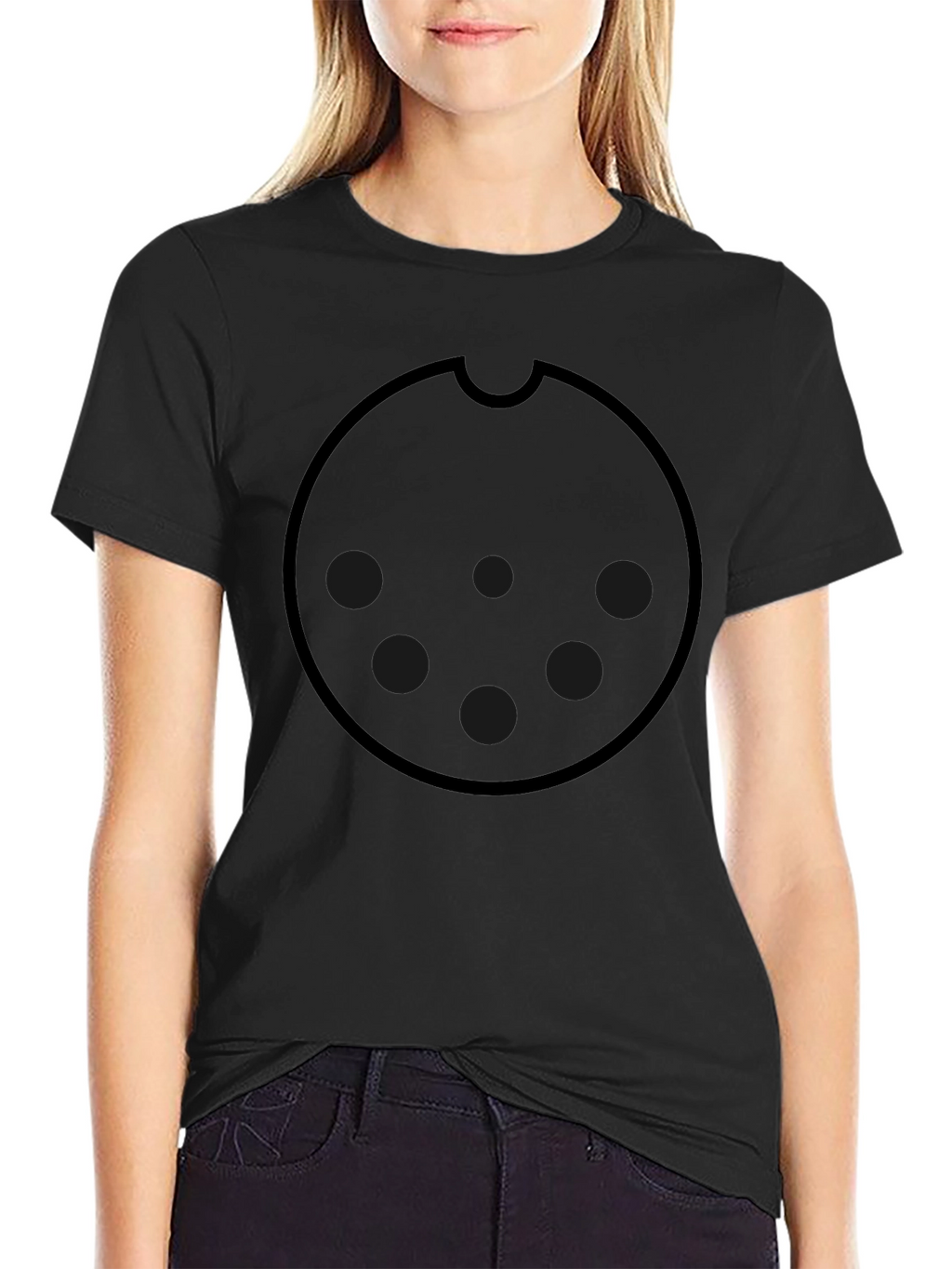 Graphic Black Tee with Round Cookie Design