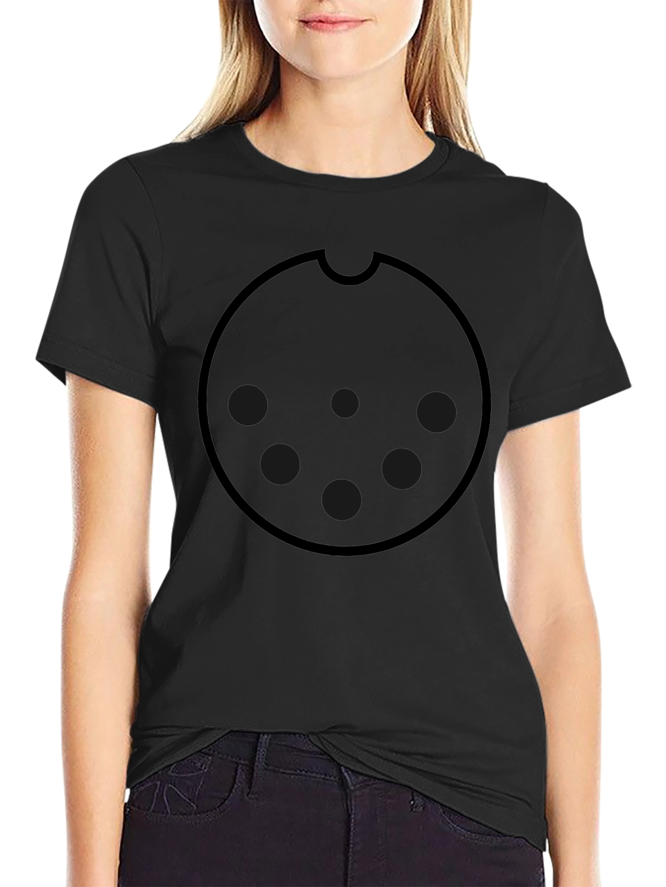 Graphic Black Tee with Round Cookie Design