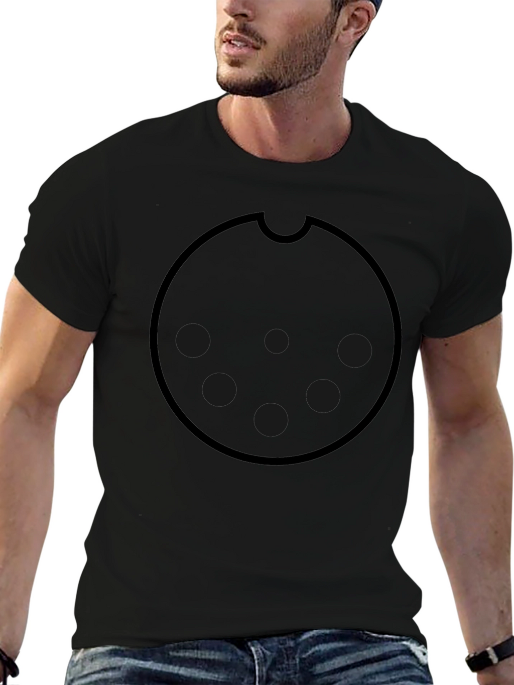 Graphic Black Tee with Round Cookie Design