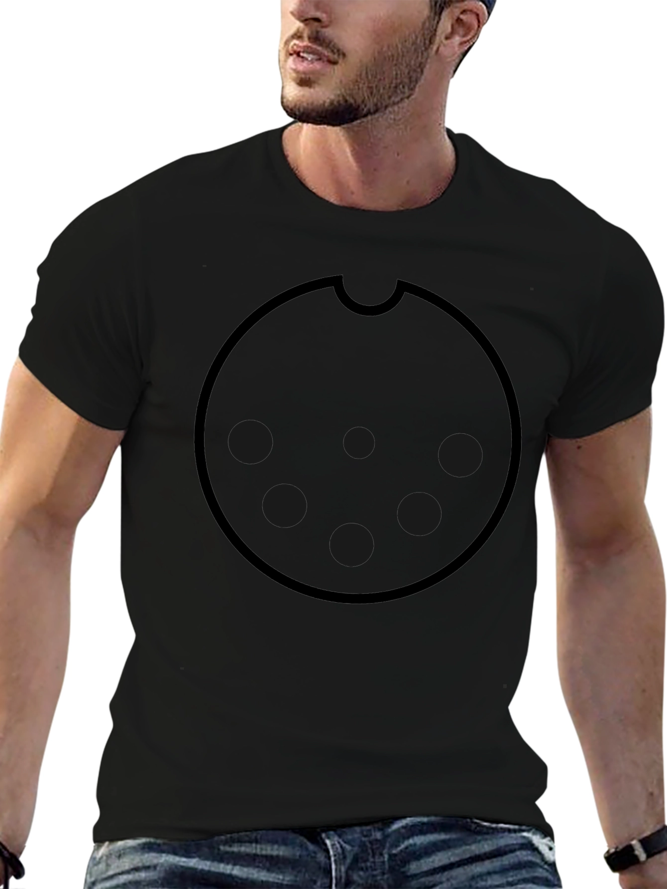 Graphic Black Tee with Round Cookie Design