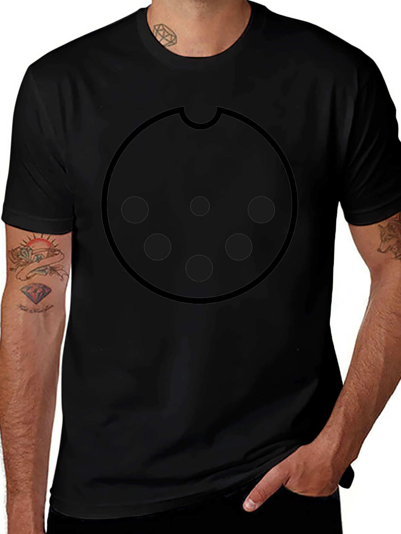 Graphic Black Tee with Round Cookie Design