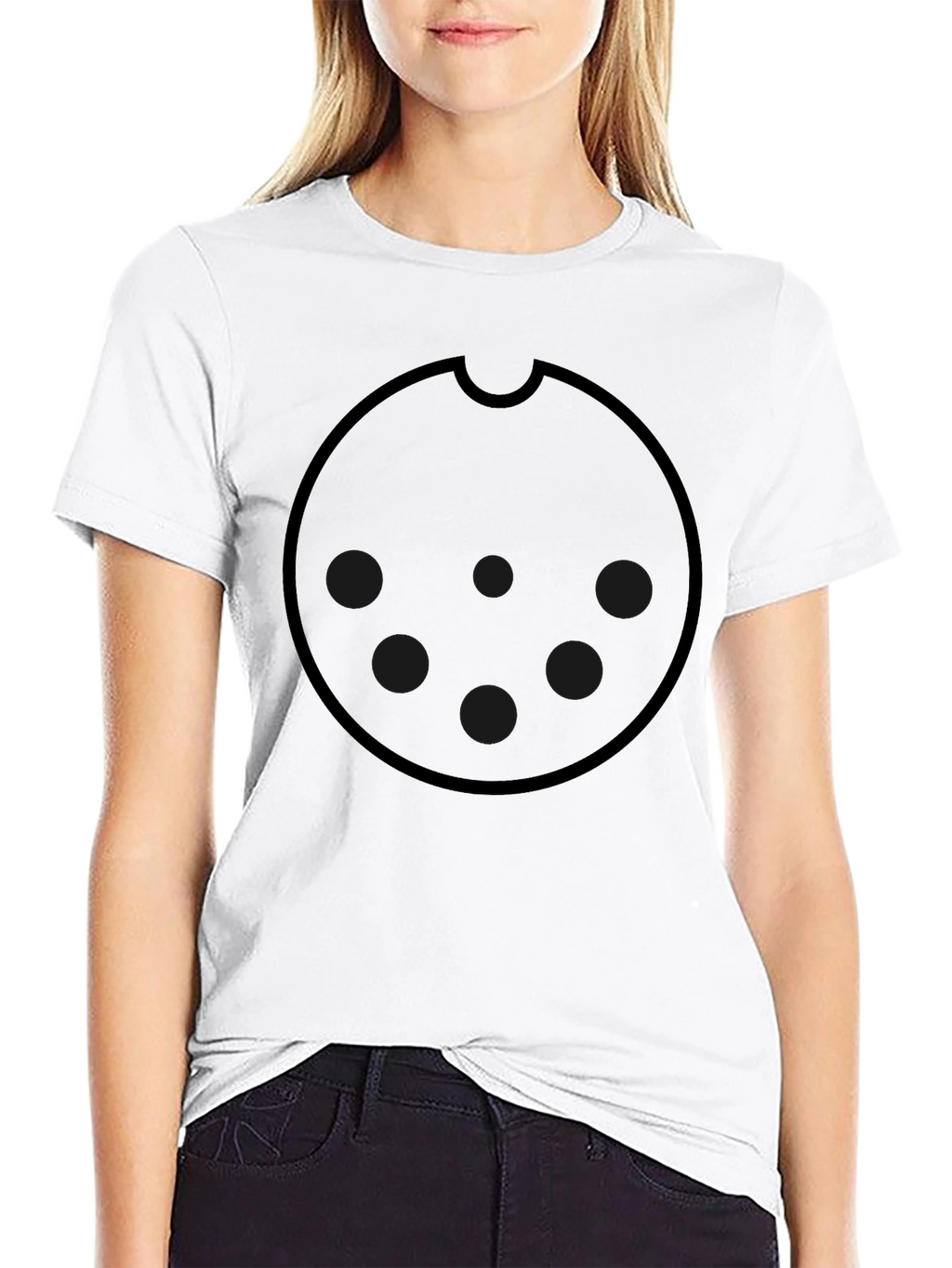 Graphic Black Tee with Round Cookie Design
