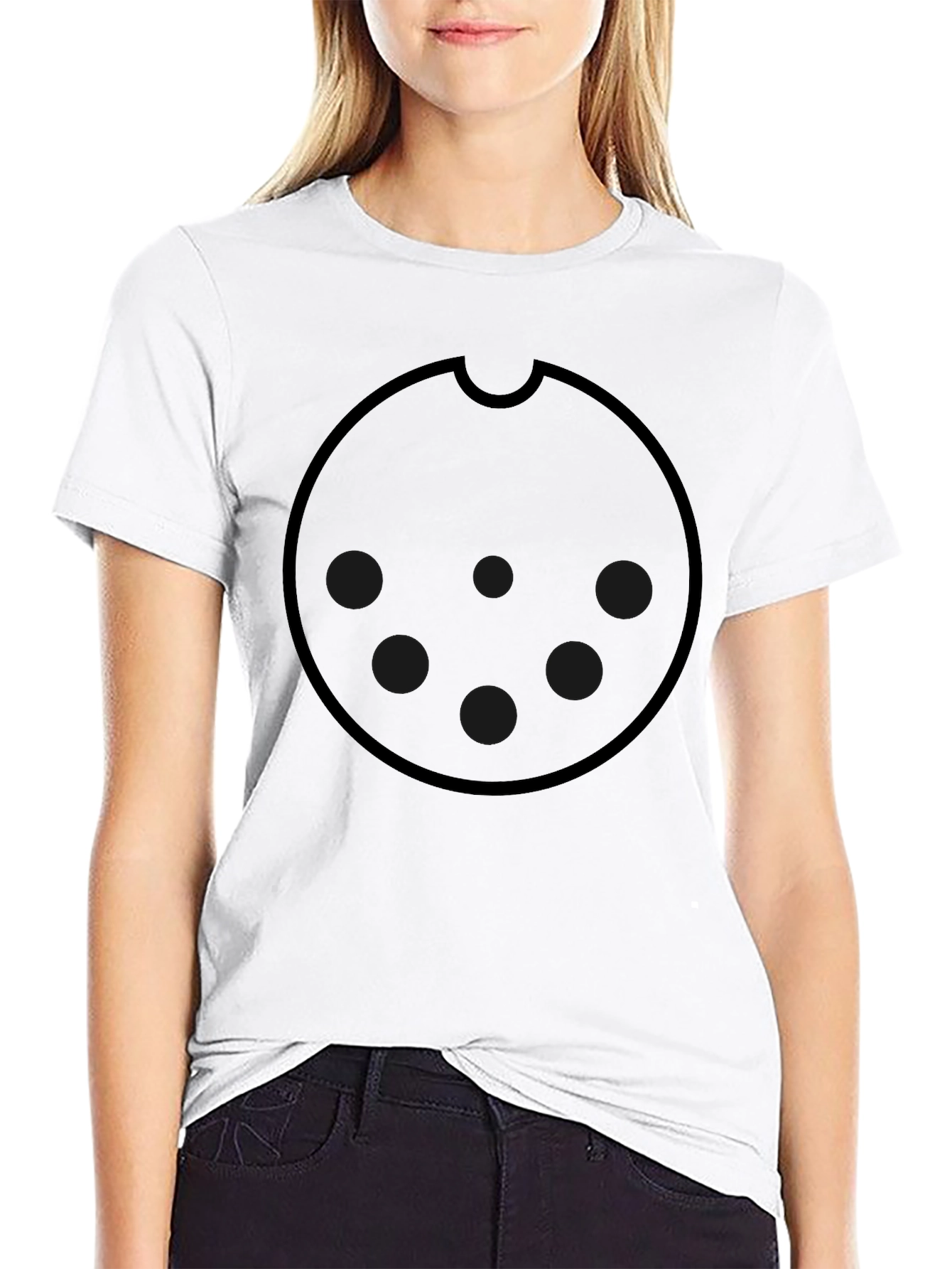 Graphic Black Tee with Round Cookie Design