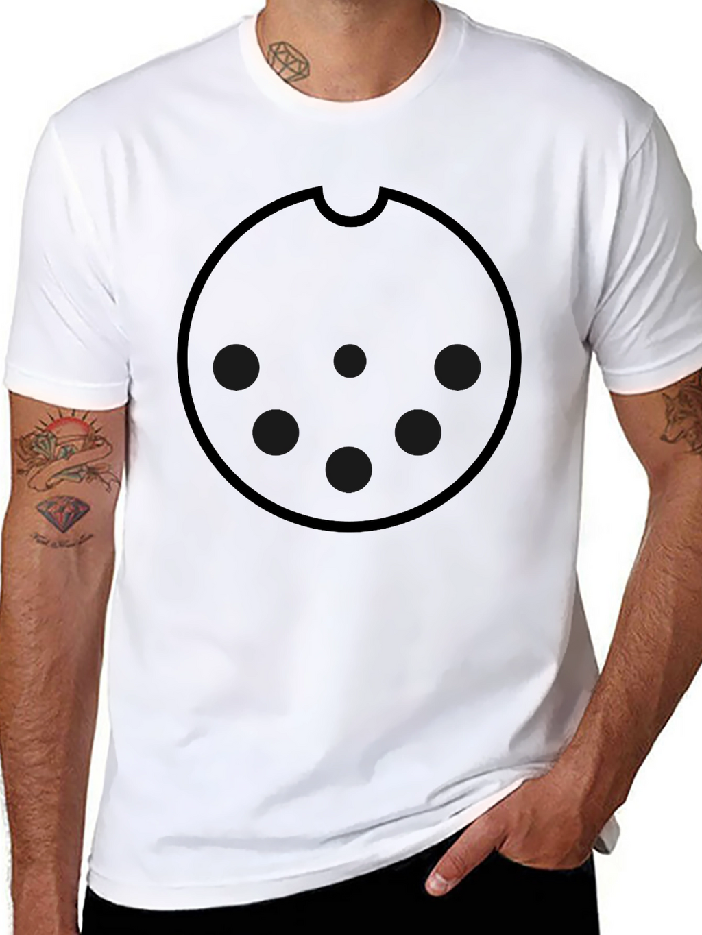 Graphic Black Tee with Round Cookie Design