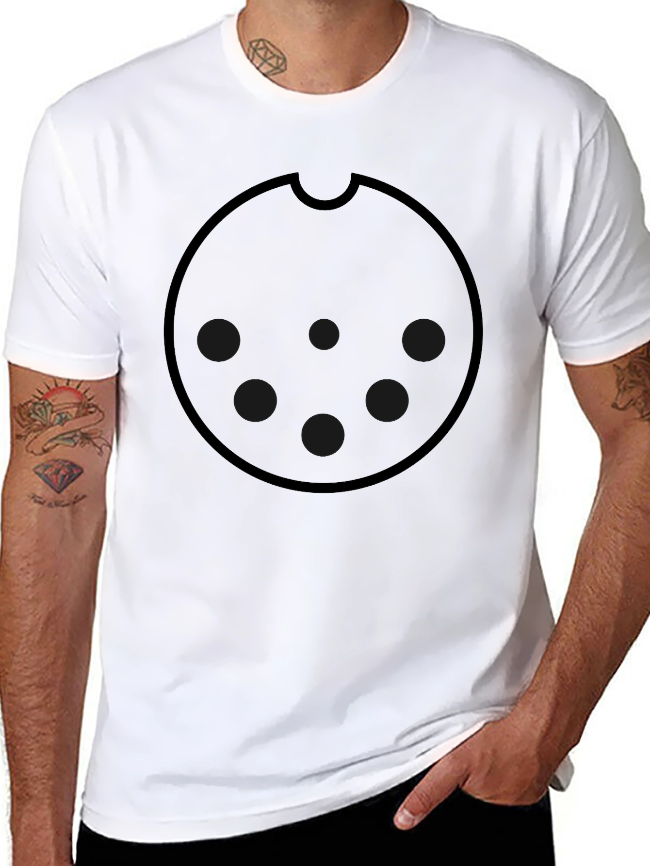Graphic Black Tee with Round Cookie Design