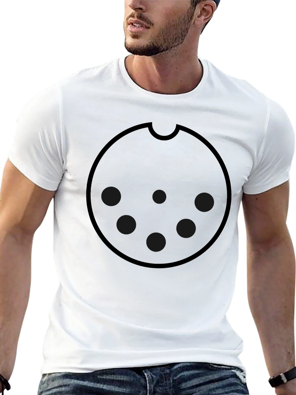 Graphic Black Tee with Round Cookie Design