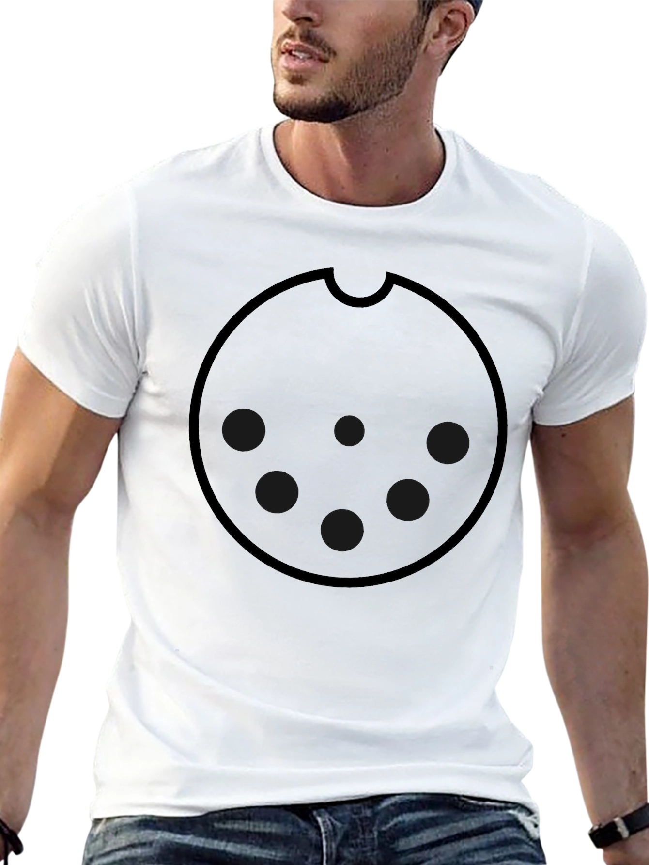 Graphic Black Tee with Round Cookie Design