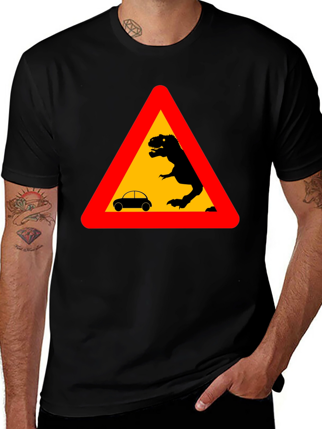 Dinosaur Warning T-Shirt - Black Novelty Tee