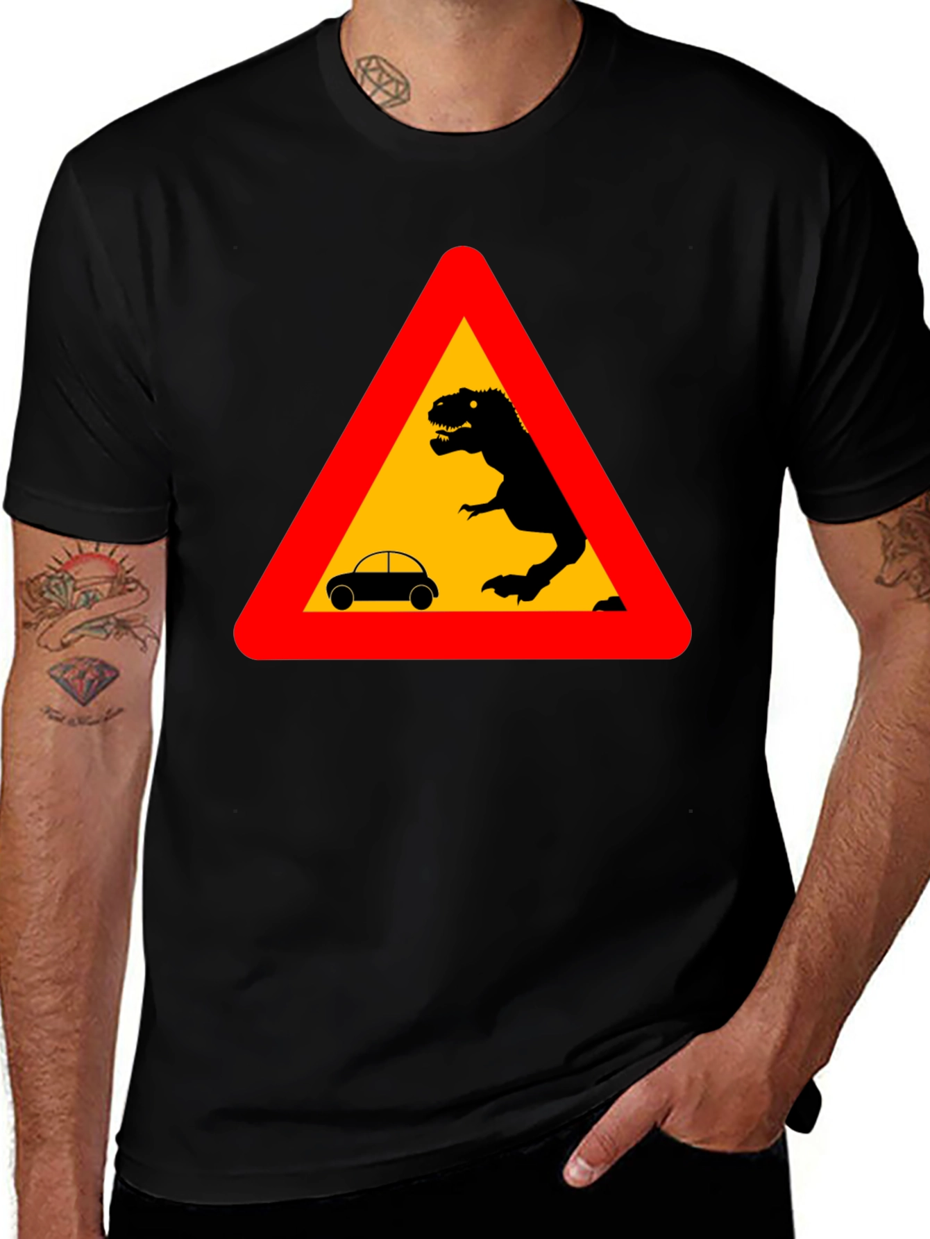 Dinosaur Warning T-Shirt - Black Novelty Tee
