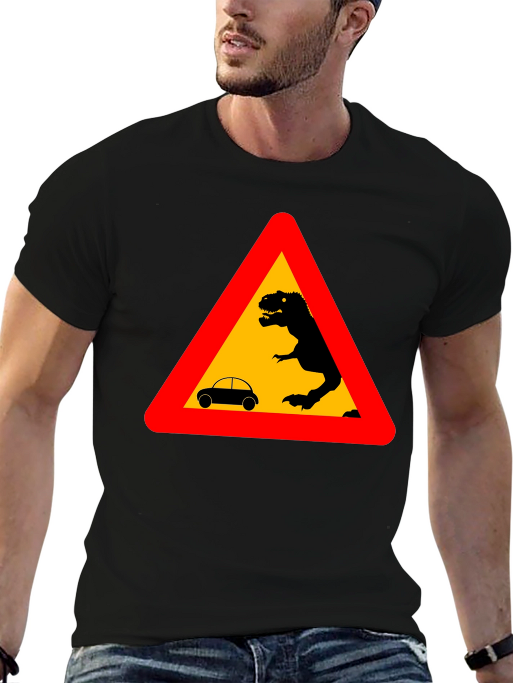 Dinosaur Warning T-Shirt - Black Novelty Tee
