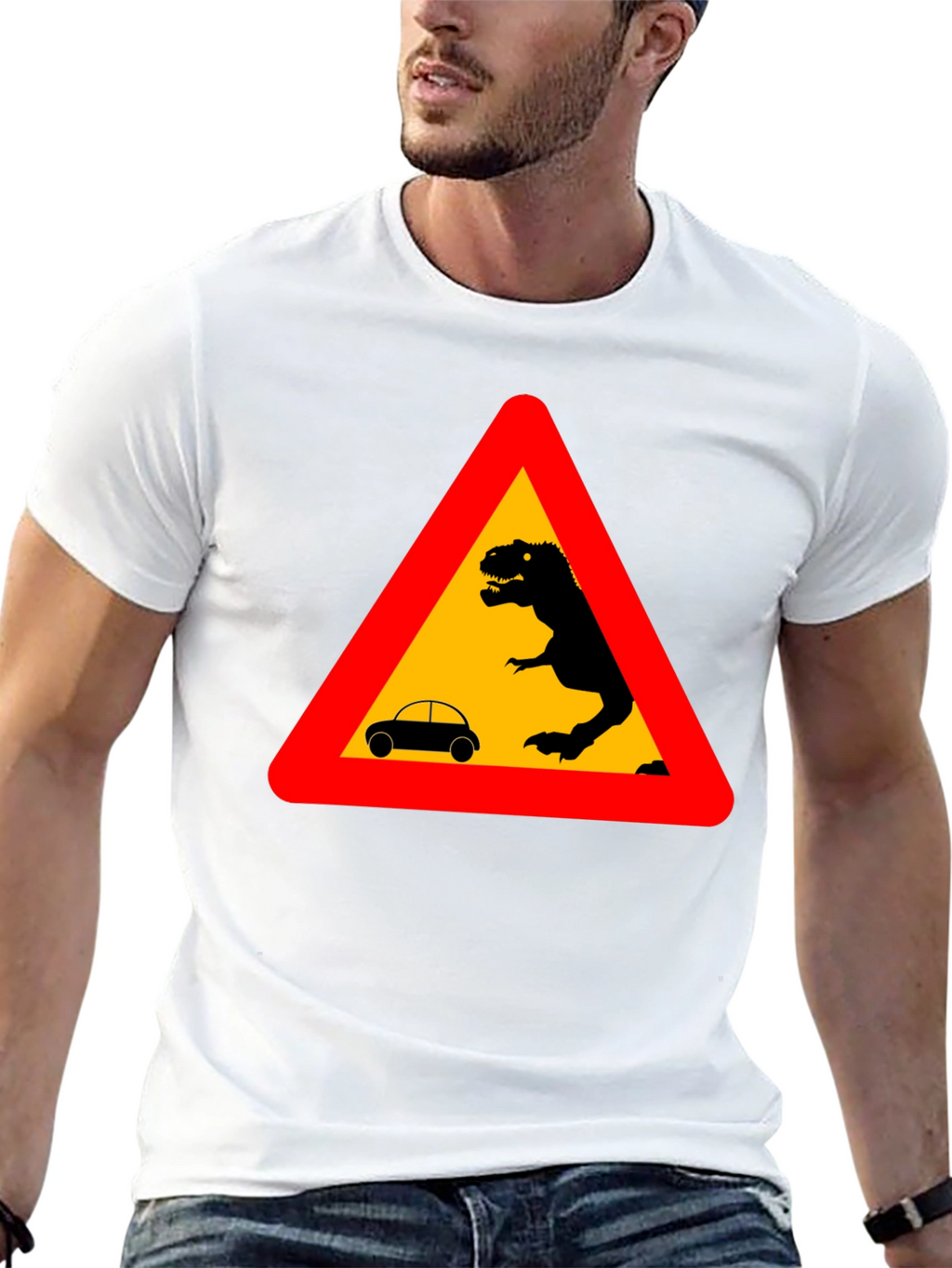 Dinosaur Warning T-Shirt - Black Novelty Tee