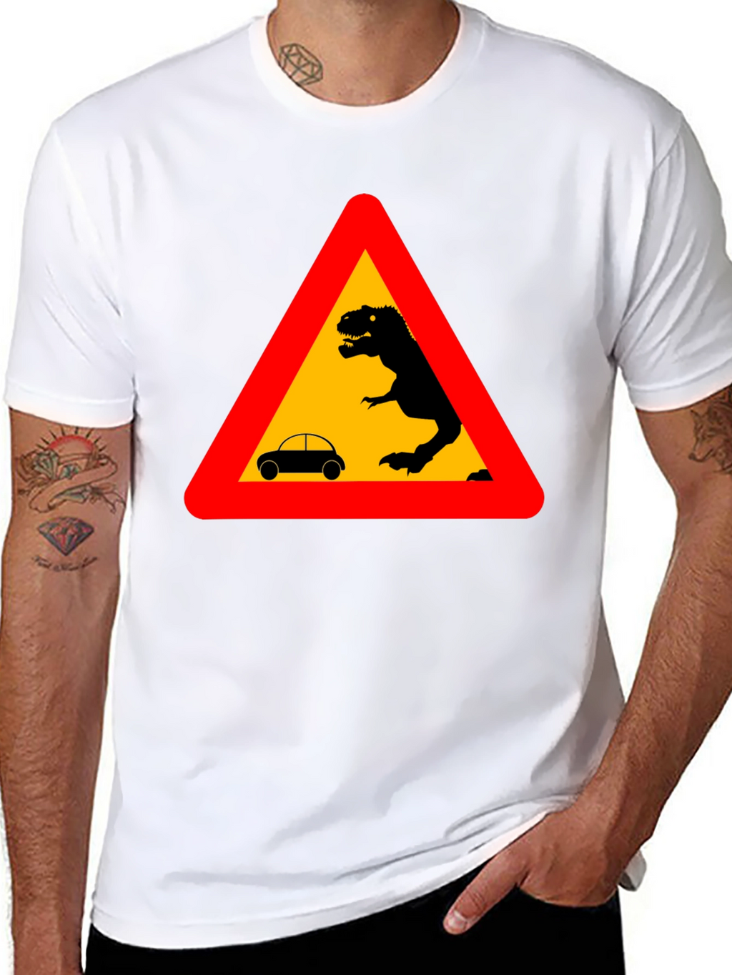 Dinosaur Warning T-Shirt - Black Novelty Tee