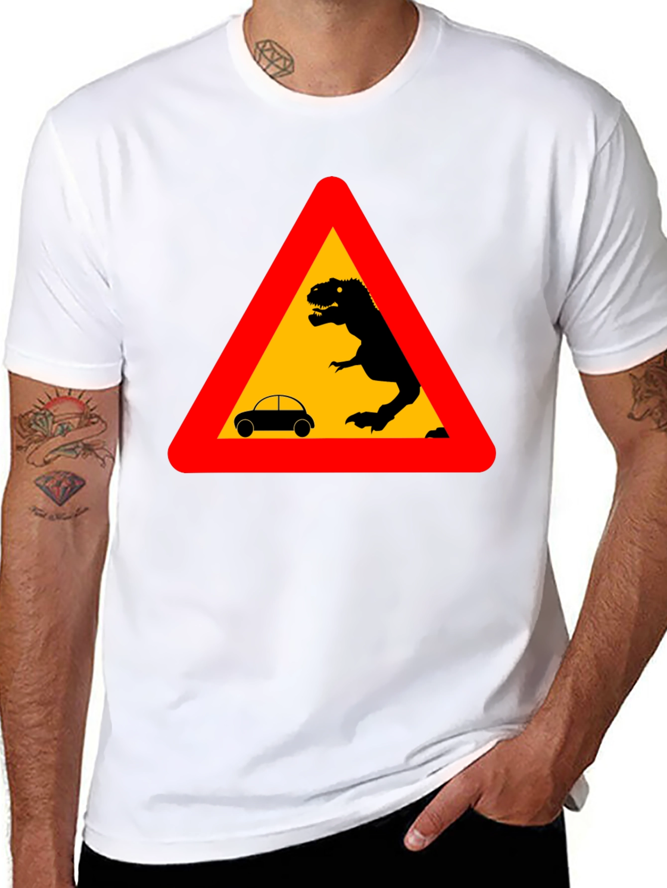 Dinosaur Warning T-Shirt - Black Novelty Tee
