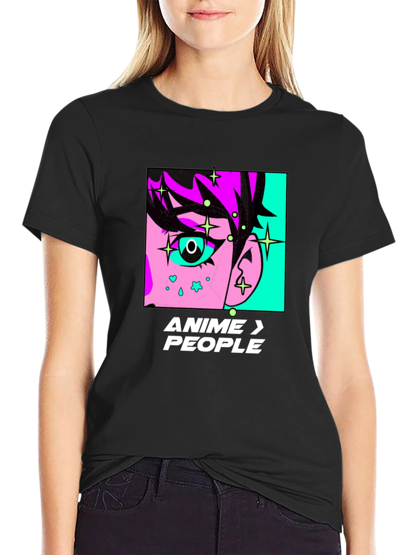 Anime > People Black Graphic T-Shirt