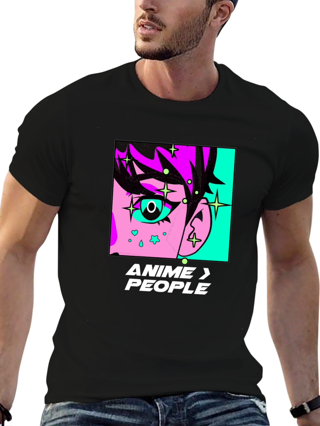 Anime > People Black Graphic T-Shirt