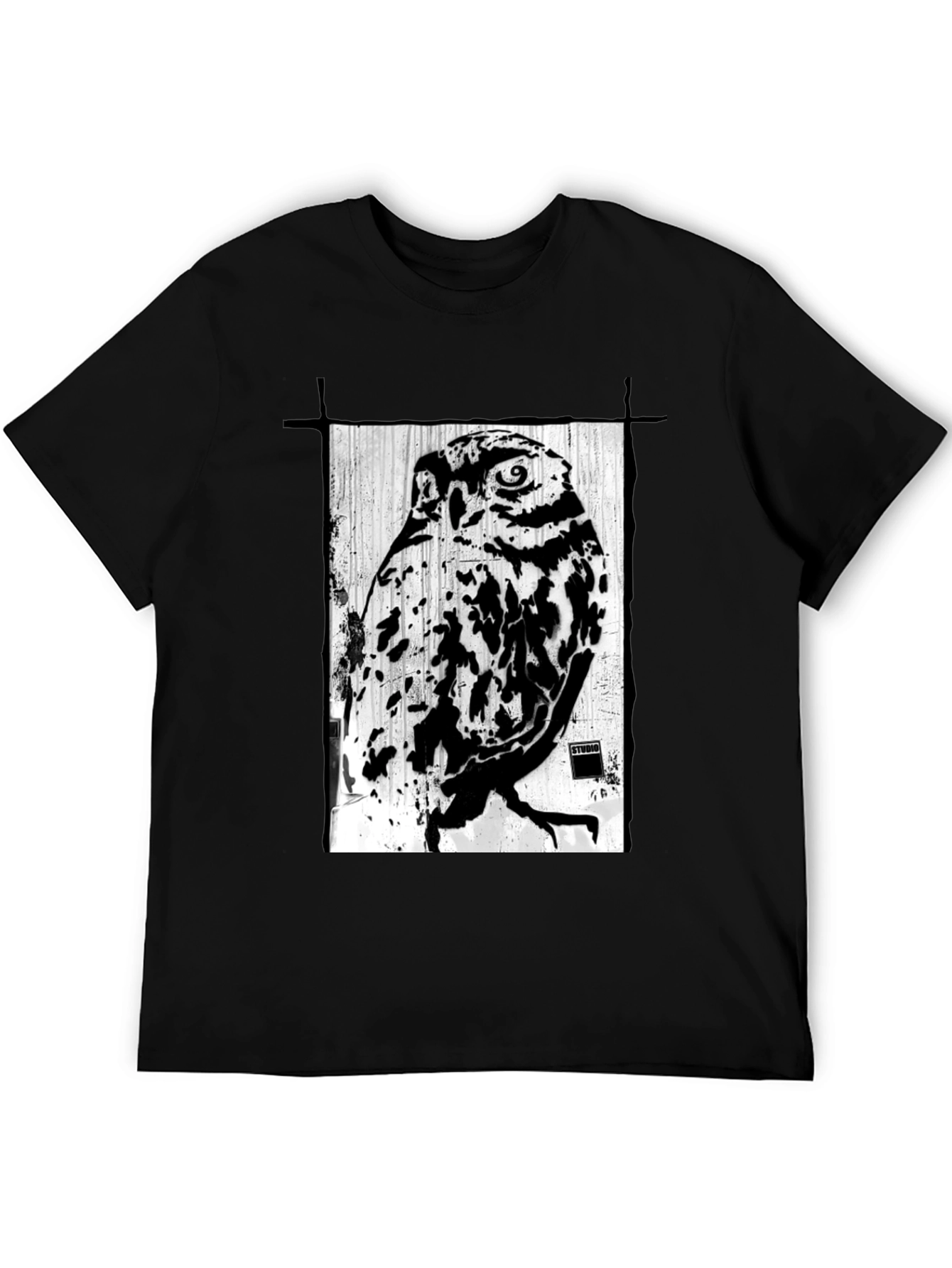 Black T-Shirt with Owl Graphic Print