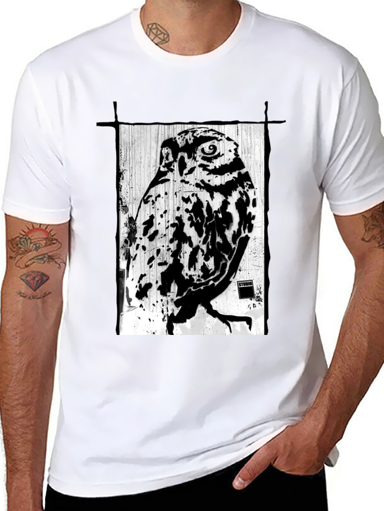 Black T-Shirt with Owl Graphic Print