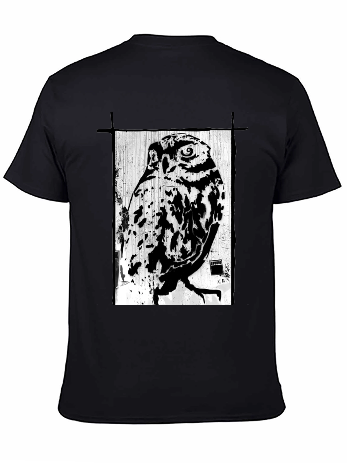 Black T-Shirt with Owl Graphic Print