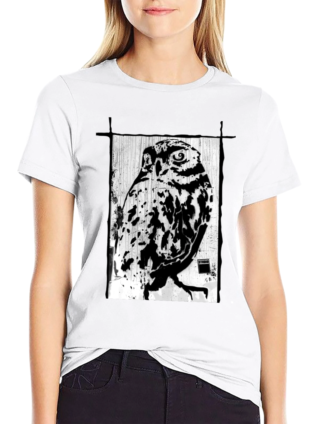 Black T-Shirt with Owl Graphic Print