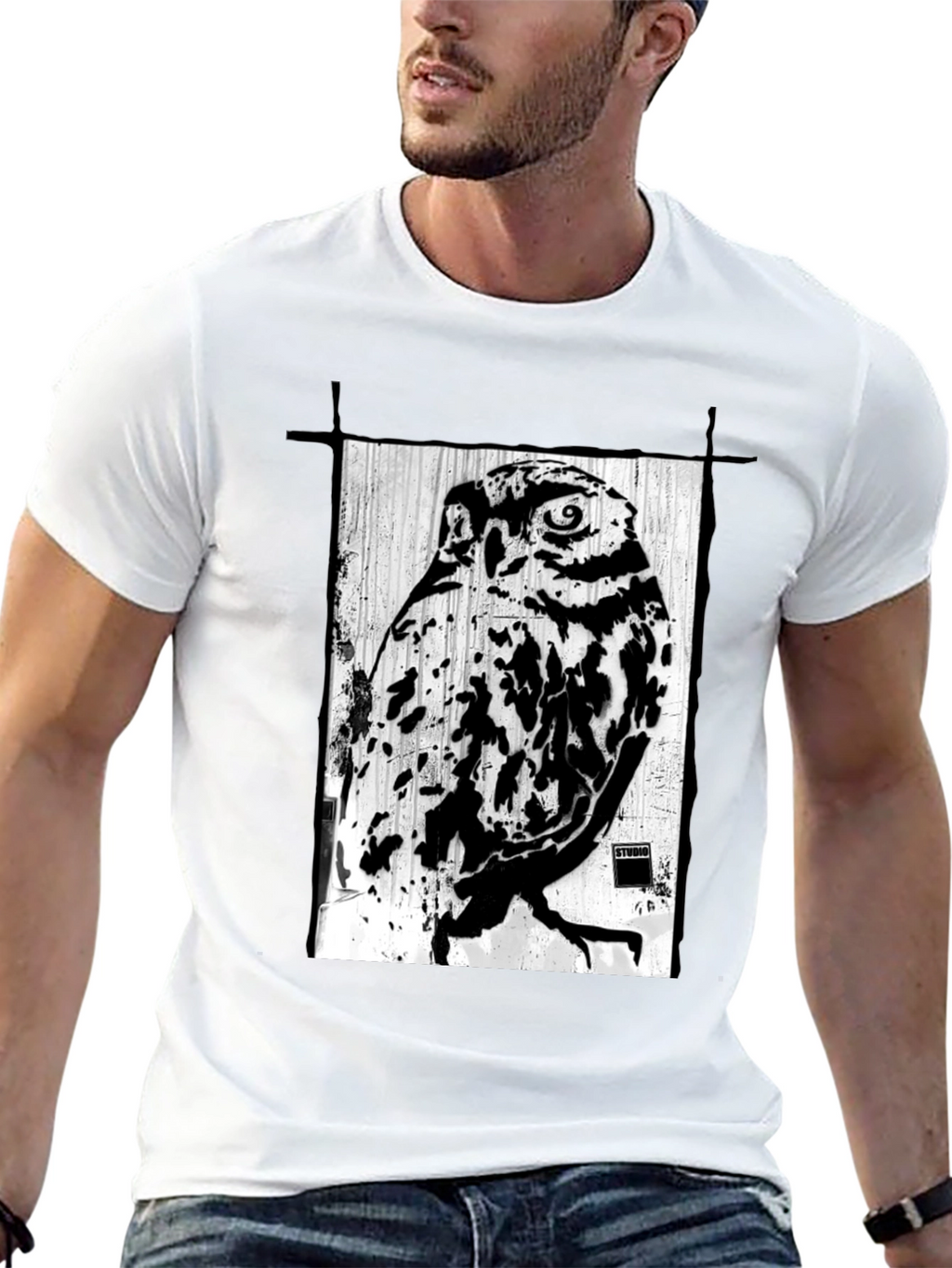 Black T-Shirt with Owl Graphic Print