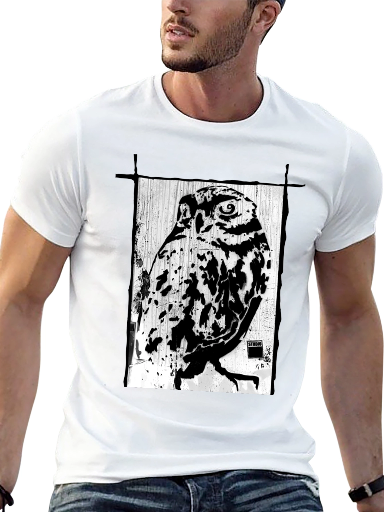 Black T-Shirt with Owl Graphic Print