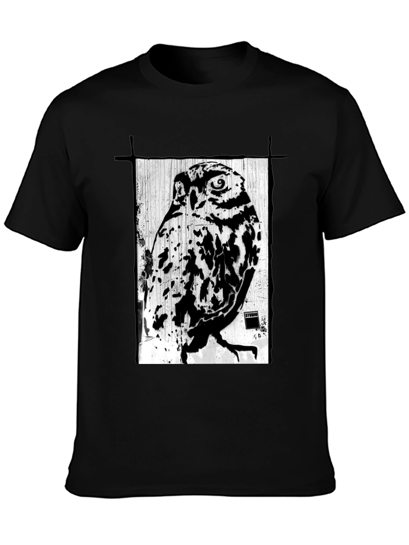 Black T-Shirt with Owl Graphic Print