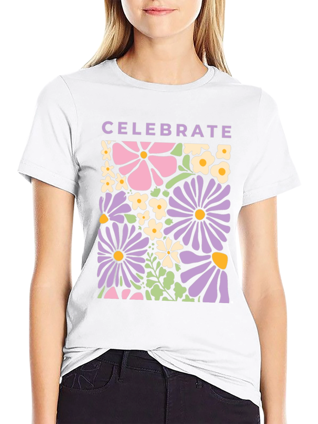 Celebrate Floral Graphic Tee - Retro Flower Power Shirt