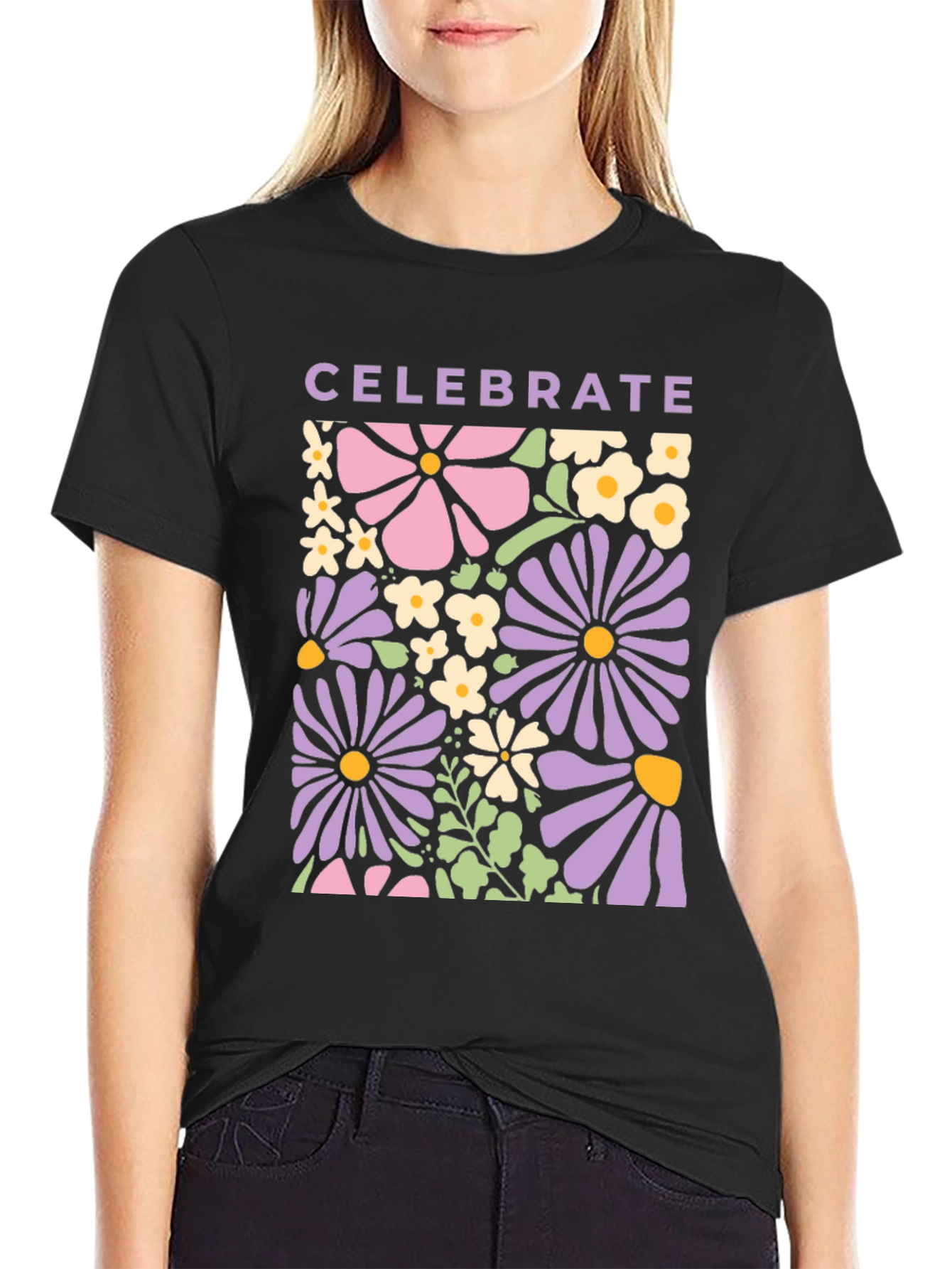 Celebrate Floral Graphic Tee - Retro Flower Power Shirt