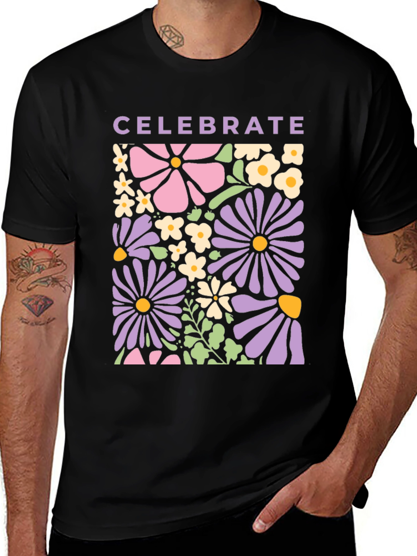 Celebrate Floral Graphic Tee - Retro Flower Power Shirt