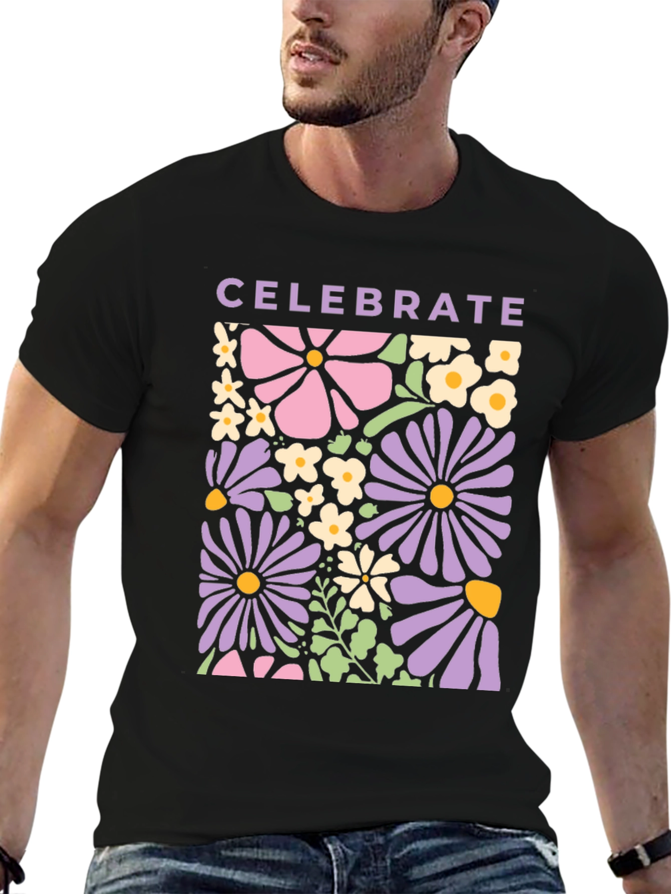 Celebrate Floral Graphic Tee - Retro Flower Power Shirt