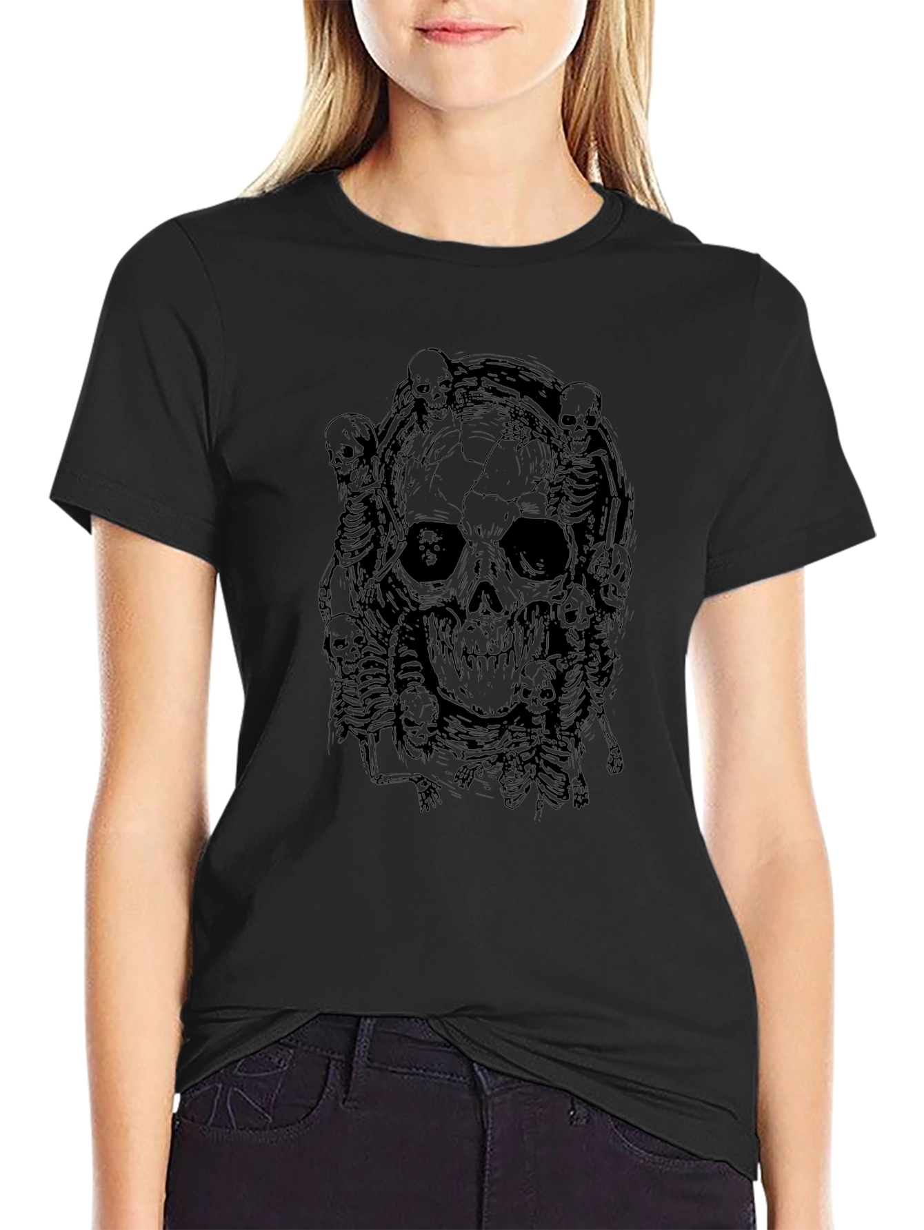 Skull & Skeletons Graphic Print Black T-Shirt