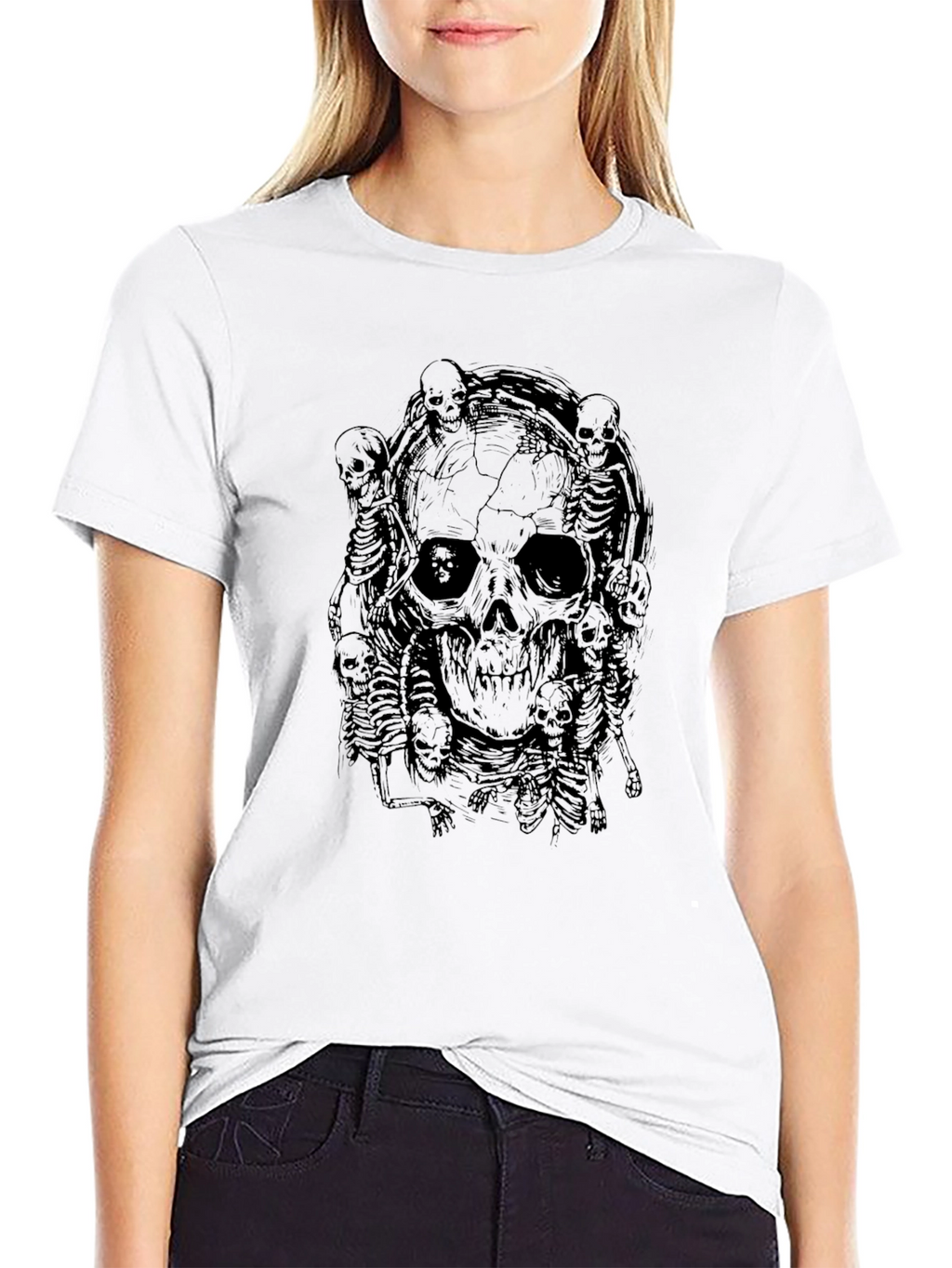 Skull & Skeletons Graphic Print Black T-Shirt