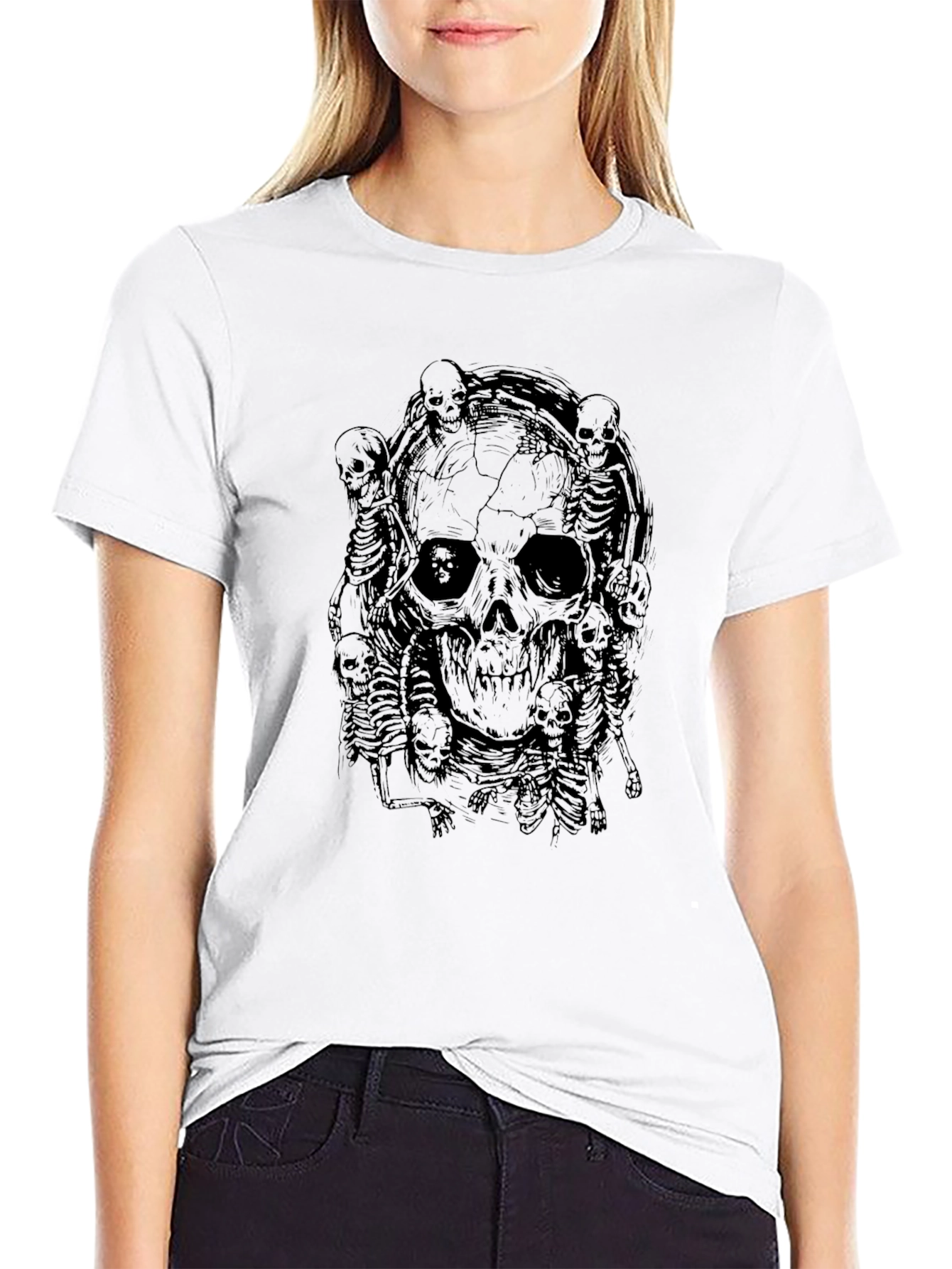 Skull & Skeletons Graphic Print Black T-Shirt