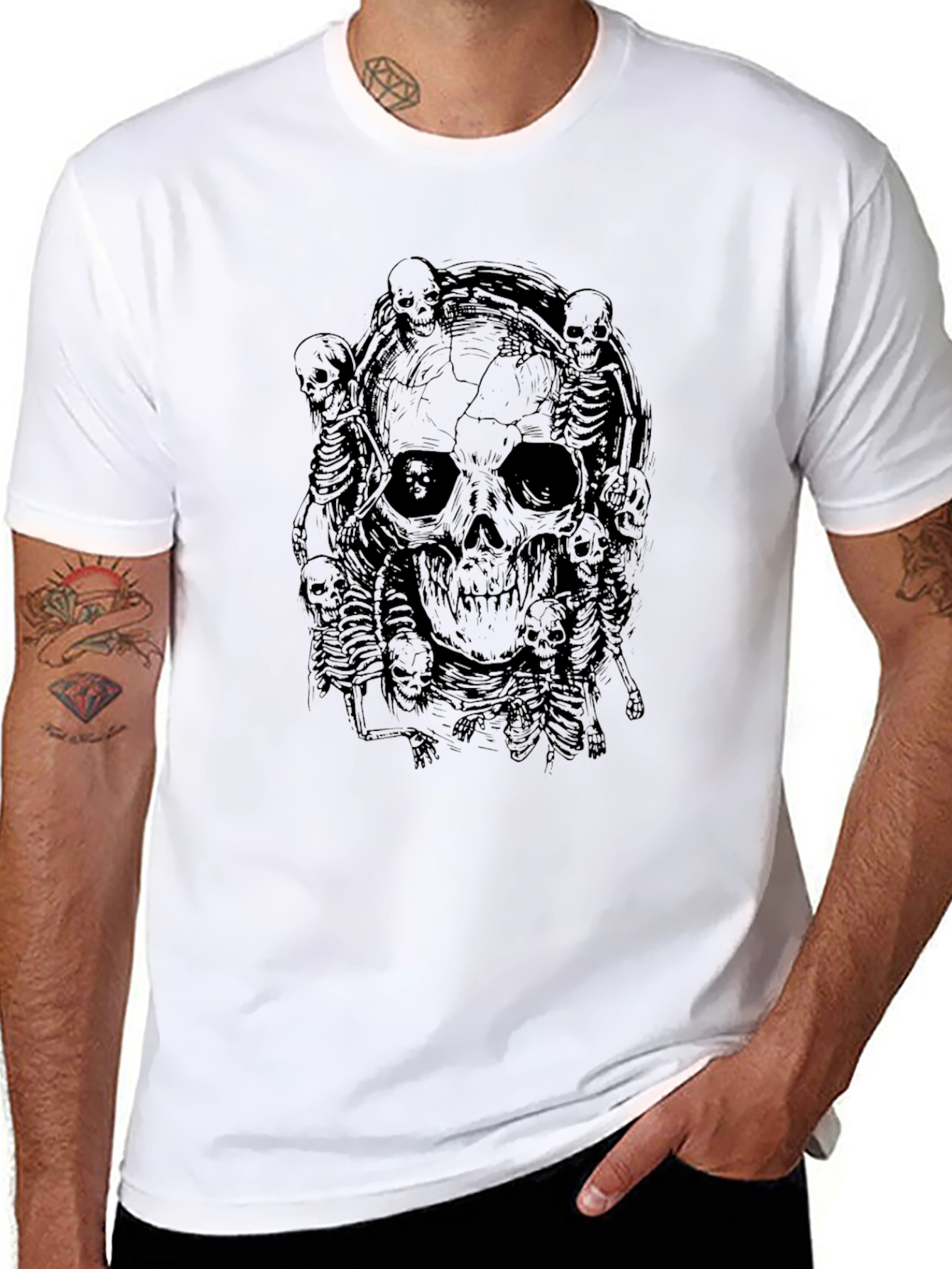 Skull & Skeletons Graphic Print Black T-Shirt