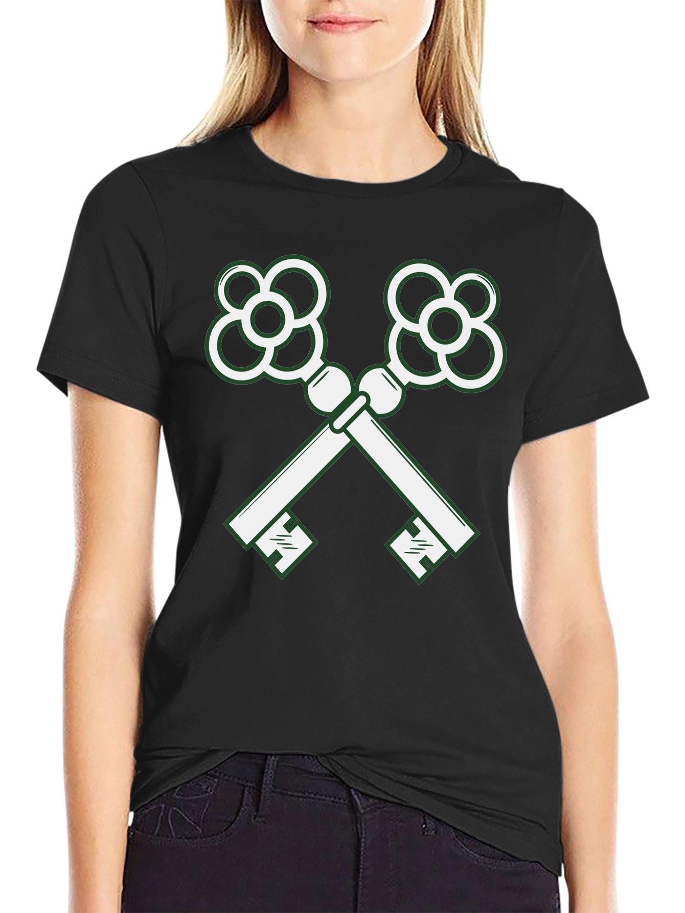 Crossed Keys Graphic Tee - Stylish Black T-Shirt