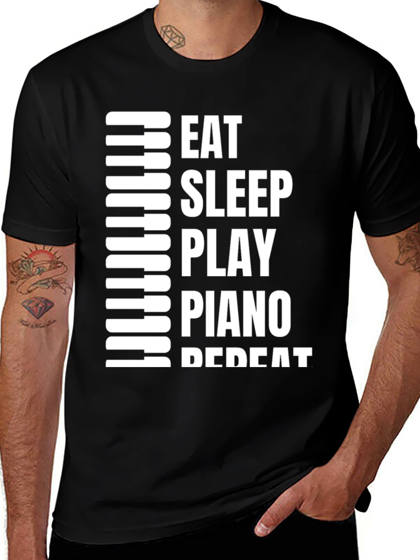 Eat Sleep Play Piano Repeat Graphic T-Shirt