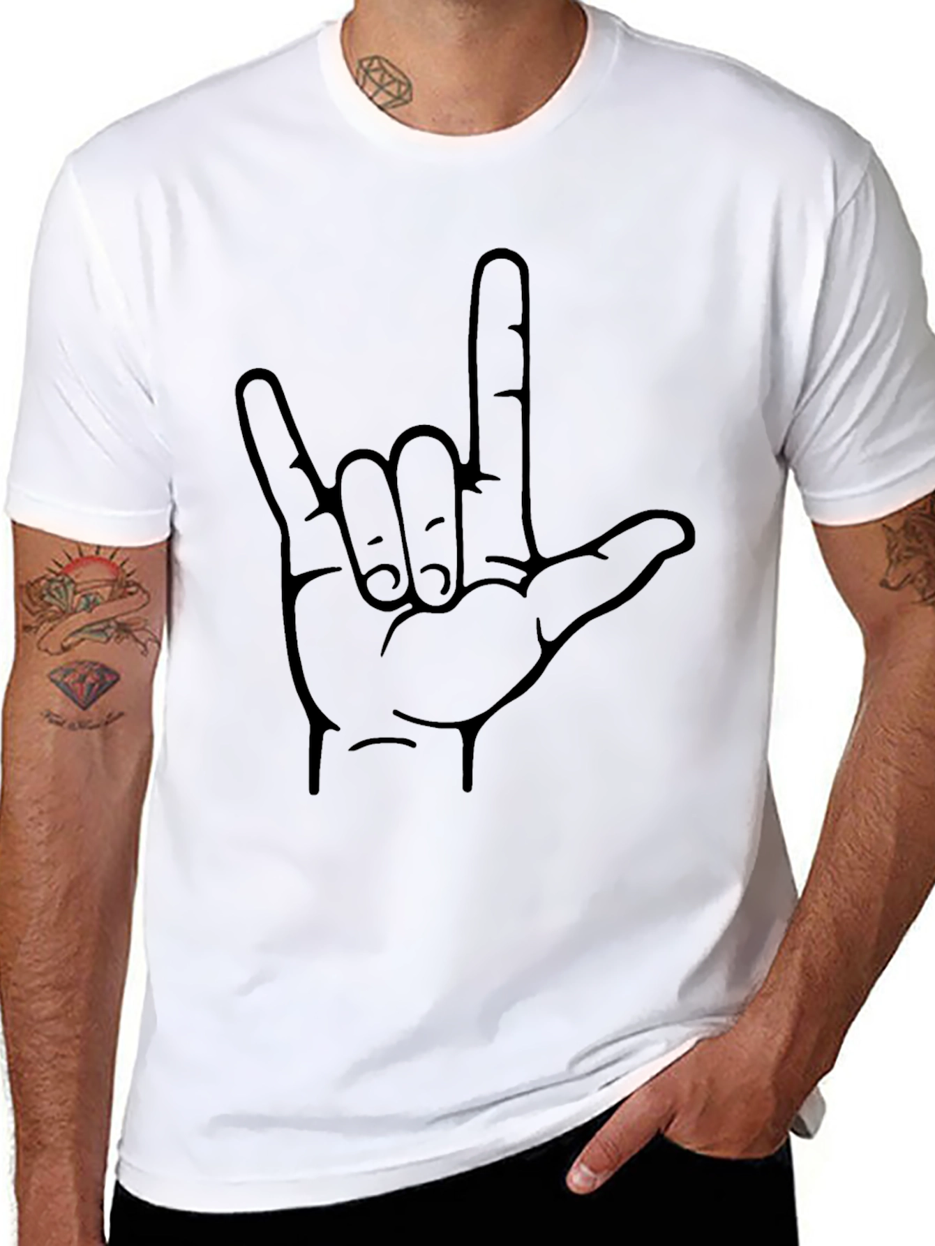 Black Graphic Tee - I Love You Sign