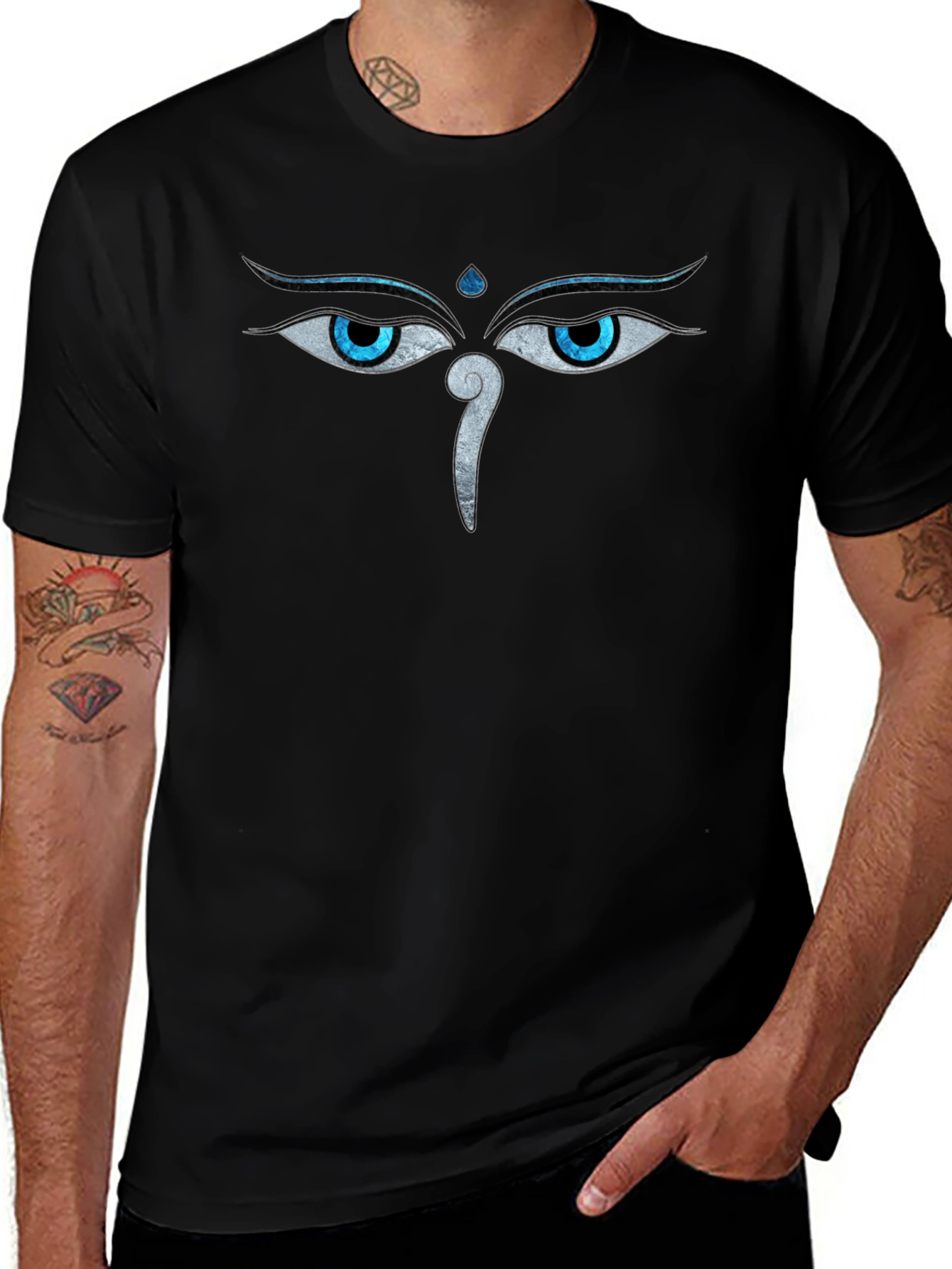 Buddha Eyes Graphic Tee - Black Cotton T-Shirt