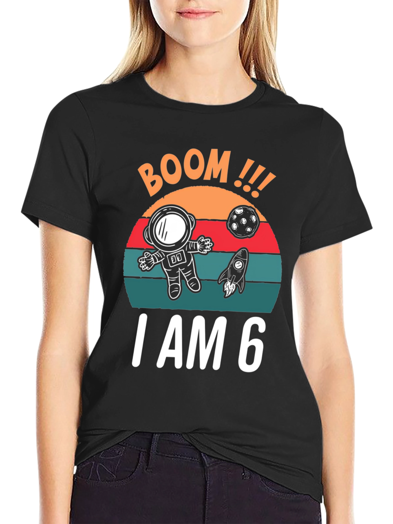 BOOM I am 6 Birthday Space T-Shirt